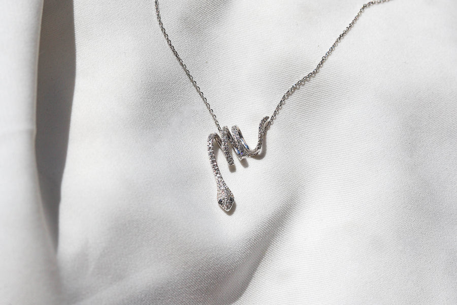 BLACK DIAMOND SNAKE PENDANT + CHAIN