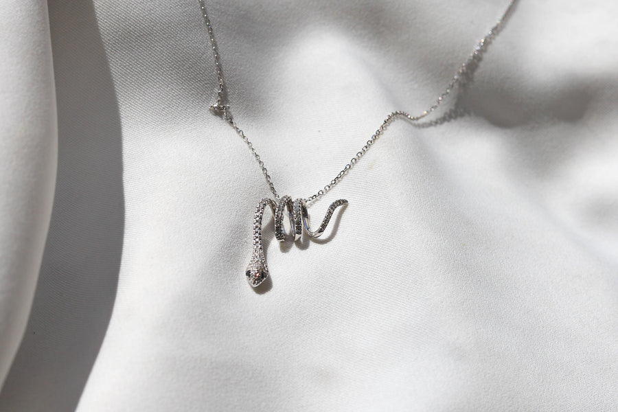 BLACK DIAMOND SNAKE PENDANT + CHAIN